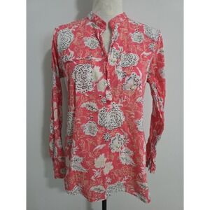 Magazine Brand Coral Floral Linen Blend Blouse Top New Sz Large Casual Workwear